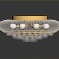 Luxurious Lighting Combination with Gold Circular Top and Silver Mesh Frame and Sparkling Crystal Inlays