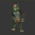 3D Fantasy Creature With Horns White Hair Spotted Skin Muscular Body Red Loincloth And Claws
