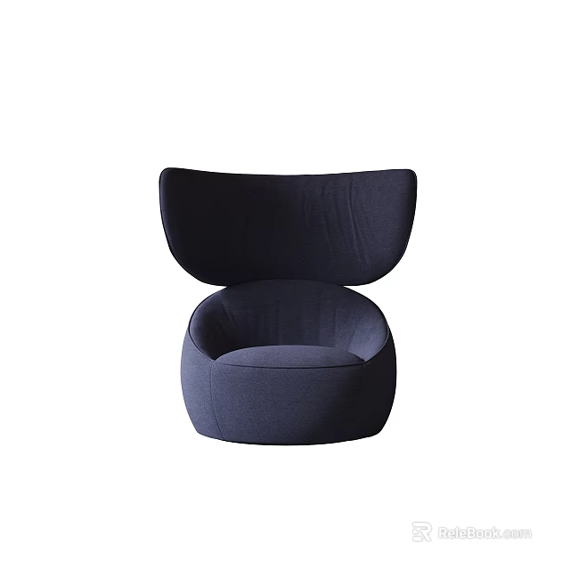 Modern Dark Blue Accent Chair With Unique Backrest And Rounded Upholstered Seat 3d model 