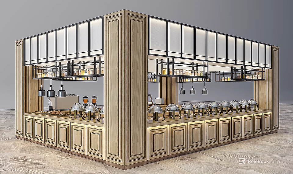 Elegant Wooden Display Shelving With Glass Doors And Multiple Layers For Buffet Containers 3d model 