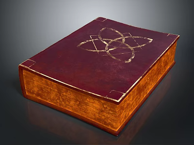 Elegant Dark Red Box With Golden Carved Pattern On Leather Surface And Wooden Base 3d model