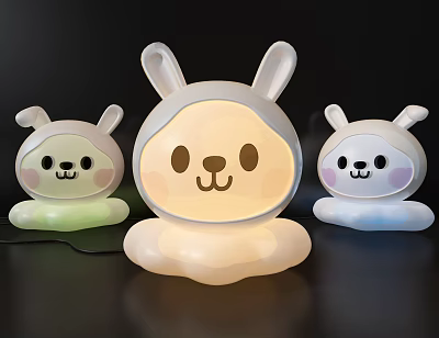 Cute Rabbit Shaped Table Lamps with Colorful Glow for Kids Bedroom Decor 3d model