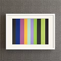 Three Framed Colorful Vertical Stripe Paintings With White Frames On Gray Wall