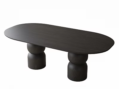 Black Oval Top Desk With Two Round Stacked Pillar Bases 3d model