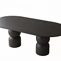 Black Oval Top Desk With Two Round Stacked Pillar Bases