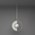 Modern Minimalist Pendant Light with Circular Metal Frame and White Sphere in Neutral Gray Background
