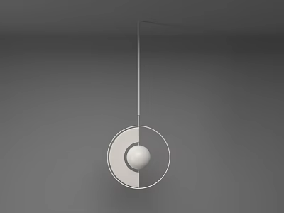 Modern Minimalist Pendant Light with Circular Metal Frame and White Sphere in Neutral Gray Background 3d model