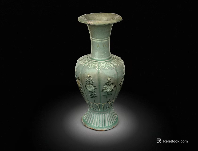 Traditional Green Ceramic Vase With Intricate Carved Floral Patterns And Classic Design 3d model 