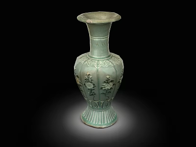 Traditional Green Ceramic Vase With Intricate Carved Floral Patterns And Classic Design 3d model