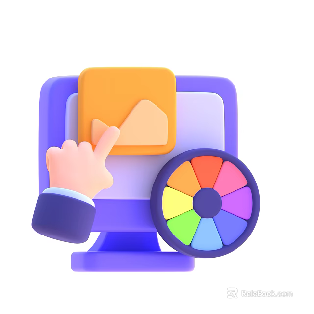 Vibrant Computer Screen Showing Finger Tapping Orange Square And Color Wheel 3d model