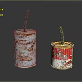 Rusty Silver And Red Can Crafted Candles With Black Wicks On Reflective Surface
