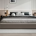 Modern White Bedroom Interior With Wardrobe Bed Pendant Lights Rug Bay Window And Decorative Painting