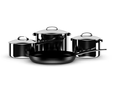 Stainless Steel Cookware Set Including Cooking Pots with Lids and Frying Pan for Home Kitchen 3d model