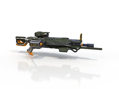 Futuristic Sci Fi Weapon Design With Green Orange Accents And Tactical Scope 3d model