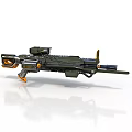 Futuristic Sci Fi Weapon Design With Green Orange Accents And Tactical Scope