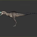 Vibrant Theropod Dinosaur Blue Red Head Open Mouth Sharp Teeth Striped Body Spiked Back