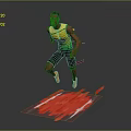 Game Movie Character Running In Yellow Green Vest Black Shorts With Red Light Effects Below