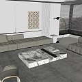 Modern Living Room Sofa and Coffee Table Set With Marble Top and Beige Upholstered Design