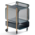 Commercial Equipment Cart With Metal Mesh Shelves And Wooden Posts On Wheels