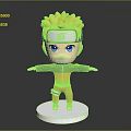 Anime Character Doll With Blonde Hair Blue Eyes And Orange Gray Outfit On White Base