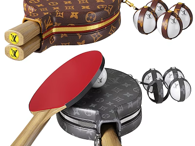 Luxury Table Tennis Equipment With LV Case Paddle And Balls 3d model