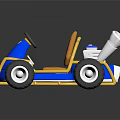 Blue Go Kart With Orange Seat Large Wheels And Silver Exhaust Pipes