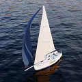 Sailboat With White Mainsail And Blue Jib White Hull Sailing On Blue Water