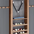 Modern Wooden Cue Rack With Multiple Slots For Pool Cues And Ball Storage Shelf