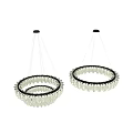 Modern Layered Chandelier Design With White Transparent Shades And Black Accents