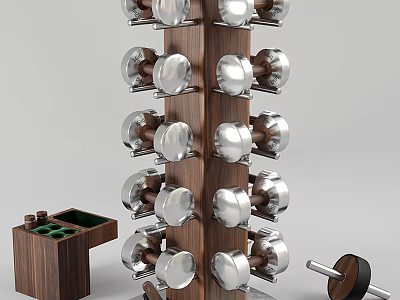 Wooden Dumbbell Rack With Multiple Weights For Home Gym Fitness Equipment 3d model