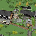 Traditional Wooden Homestay Building With Black Roof Courtyard Stone Path And Greenery