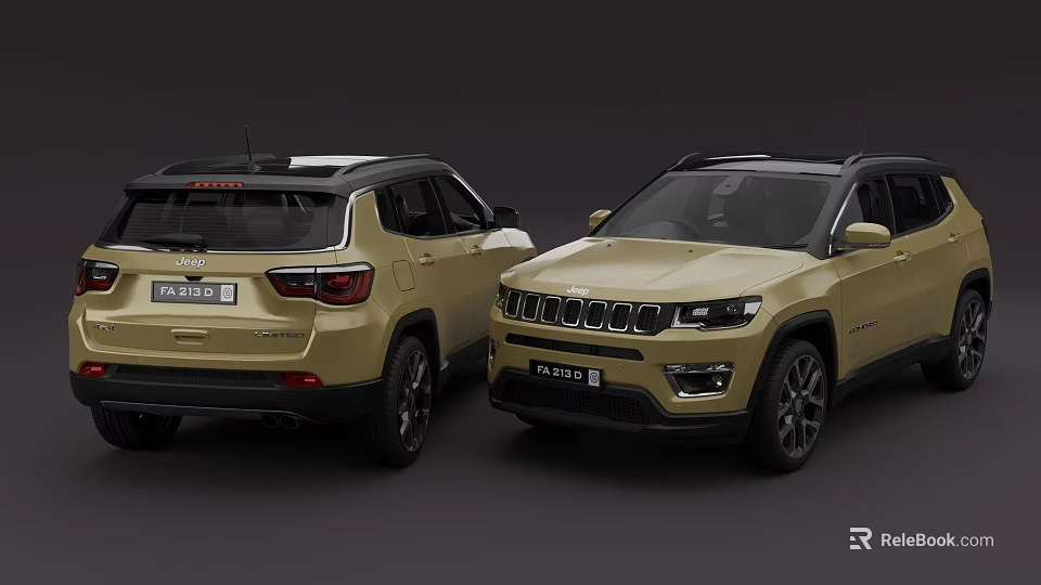 Two Beige Jeep SUVs Showcasing Exterior Design 3d model 
