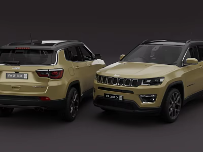 Two Beige Jeep SUVs Showcasing Exterior Design 3d model