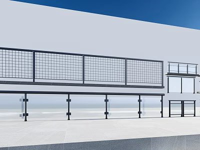 Modern Metal Grid Fence Design For Outdoor Terrace With White Wall And Blue Sky 3d model