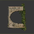 Textured Cube Shaped Concrete Building Structure With Openings And Green Moss