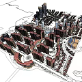 Modern Urban Residential Complex With High Rise Buildings Circular Plaza And Green Spaces