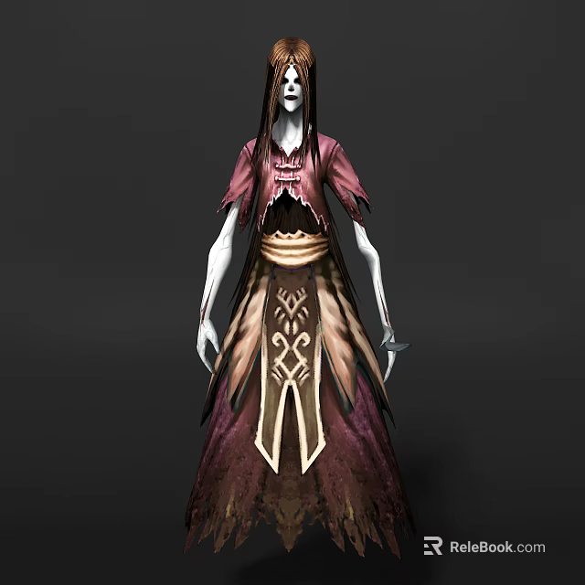 Mythical Game Movie Character With Long Hair Pale Face Pink Top And Dark Brown Robe 3d model 