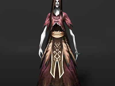 Mythical Game Movie Character With Long Hair Pale Face Pink Top And Dark Brown Robe 3d model