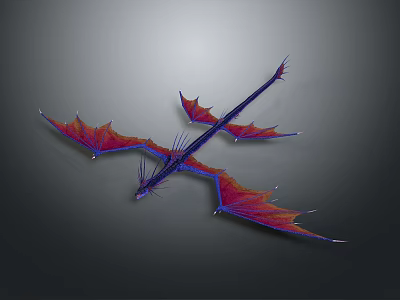 Flying Fantasy Dragon Character in Game and Movie with Red Purple Wings and Long Tail 3d model