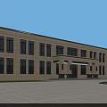 Modern Office Building With Beige Exterior Numerous Windows And Spacious Plaza