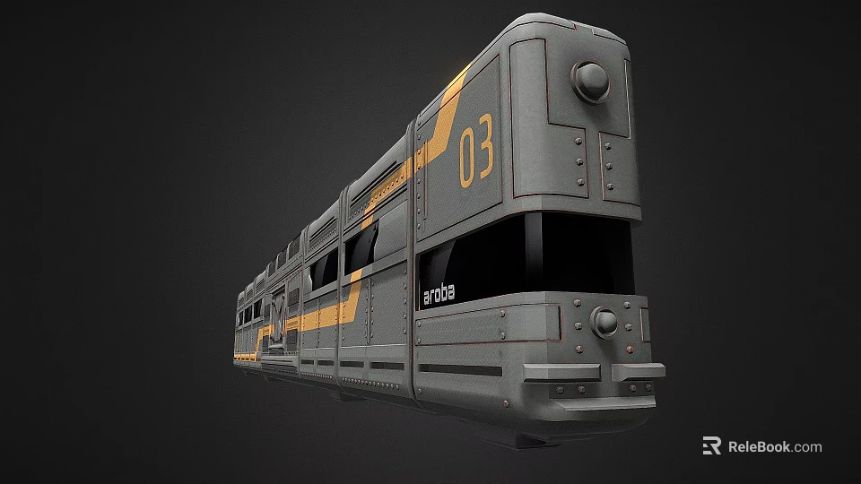 Gray Train With Yellow Stripes Number 03 Armco Logo And Side Windows 3d model 