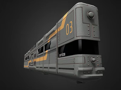 Gray Train With Yellow Stripes Number 03 Armco Logo And Side Windows 3d model