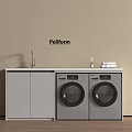 Poliform Washing Machines In Modern Laundry Room With Countertop Faucet And Stacked Towels