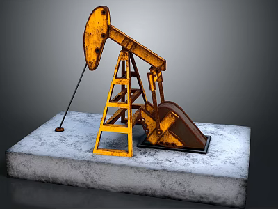 Rusty Oil Pump Mechanical Equipment With Metal Ladder On Concrete Base 3d model