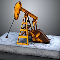 Rusty Oil Pump Mechanical Equipment With Metal Ladder On Concrete Base