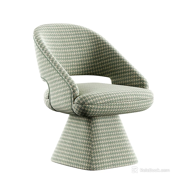 Elegant Modern Upholstered Leisure Chair With Houndstooth Pattern Curved Armrests And Sturdy Base 3d model 