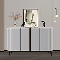 Elegant Modern Entryway Sideboard With Vertical Stripes Golden Trim And Decorative Accents