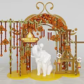 Golden Arch Orange Flower Garlands Beaded Strings White Elephant Model Yellow Base Decorative Commercial Equipment