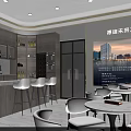 Modern Tobacco and Liquor Store Front with Silver Striped Awning and Glass Doors