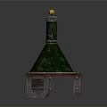 Green Conical Weapon With Red Base Metal Stand And Yellow Top Component